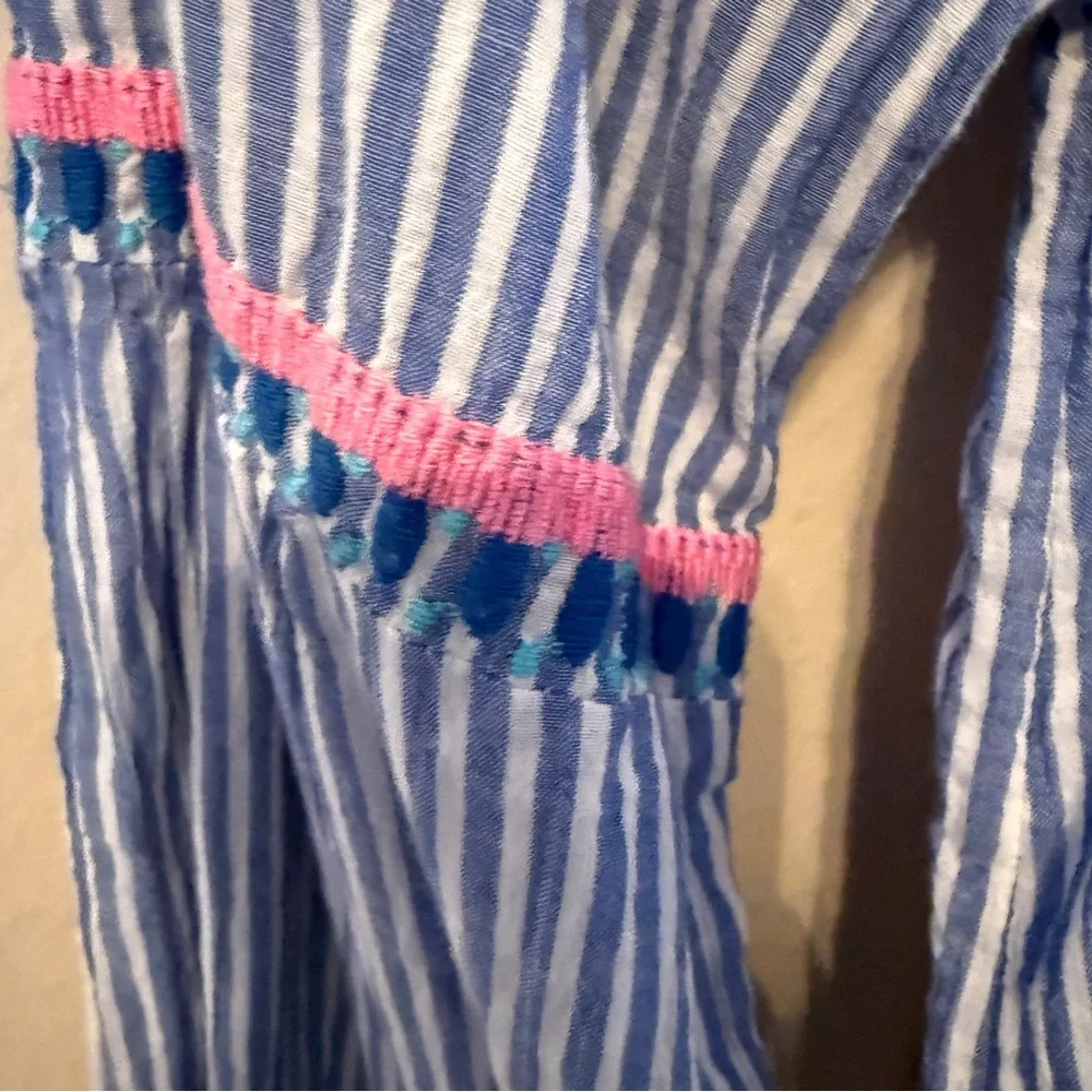 Lilly Pulitzer Taelynn Oxford Blue White Stripe Embroidered Long Sleeve XS - Picture 5 of 8